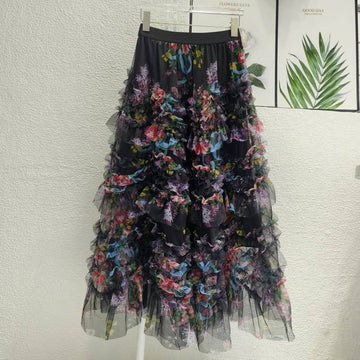 Colorful Floral Mesh Skirt Robin Boutique