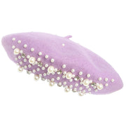 Pearl Rhinestone Embellished Wool Blend Beret Hat