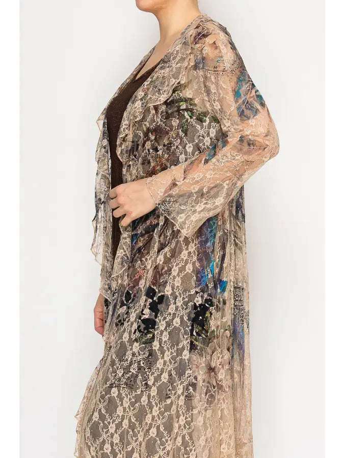 All Lace Sparkle Long Cardigan in Feathers by Origami