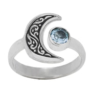 Blue Topaz Moon Ring in Silver
