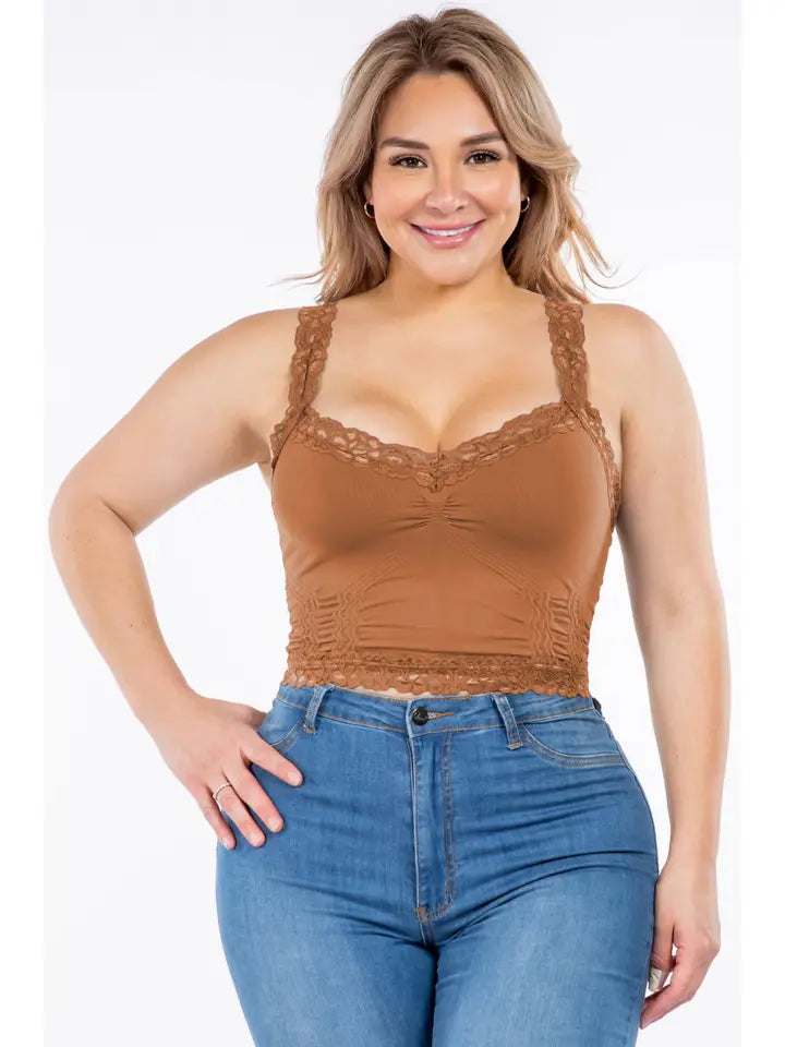 Seamless Laced Cami Bralette in Camel by M. Rena