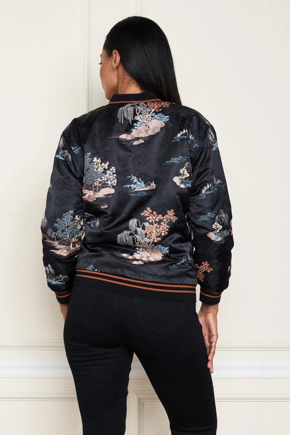 Satin Jacquard Embroidered Bomber Jacket by Paparazzi