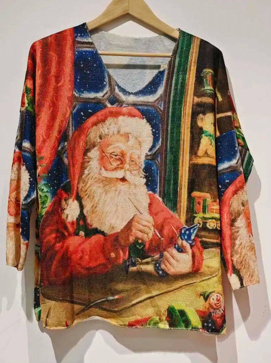 POSP Italian Red Cozy Santa Paint Sweater One Size LOOWIE
