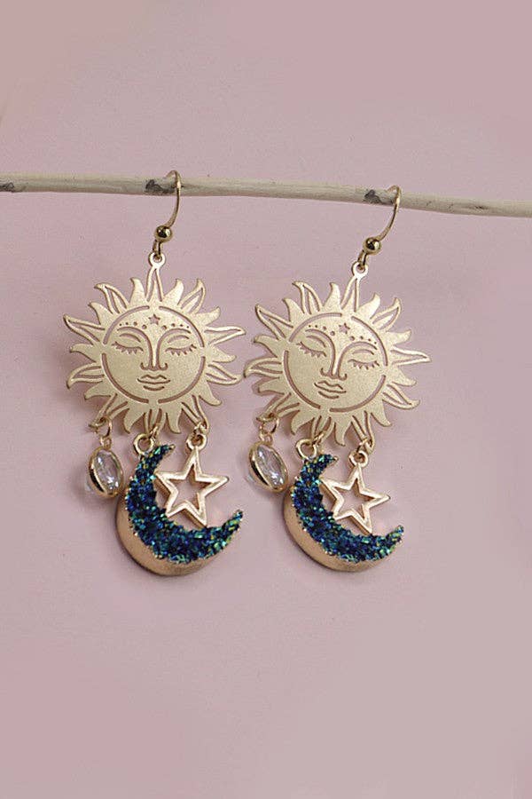 SUN MOON STAR  CZ DROP EARRINGS Robin Boutique