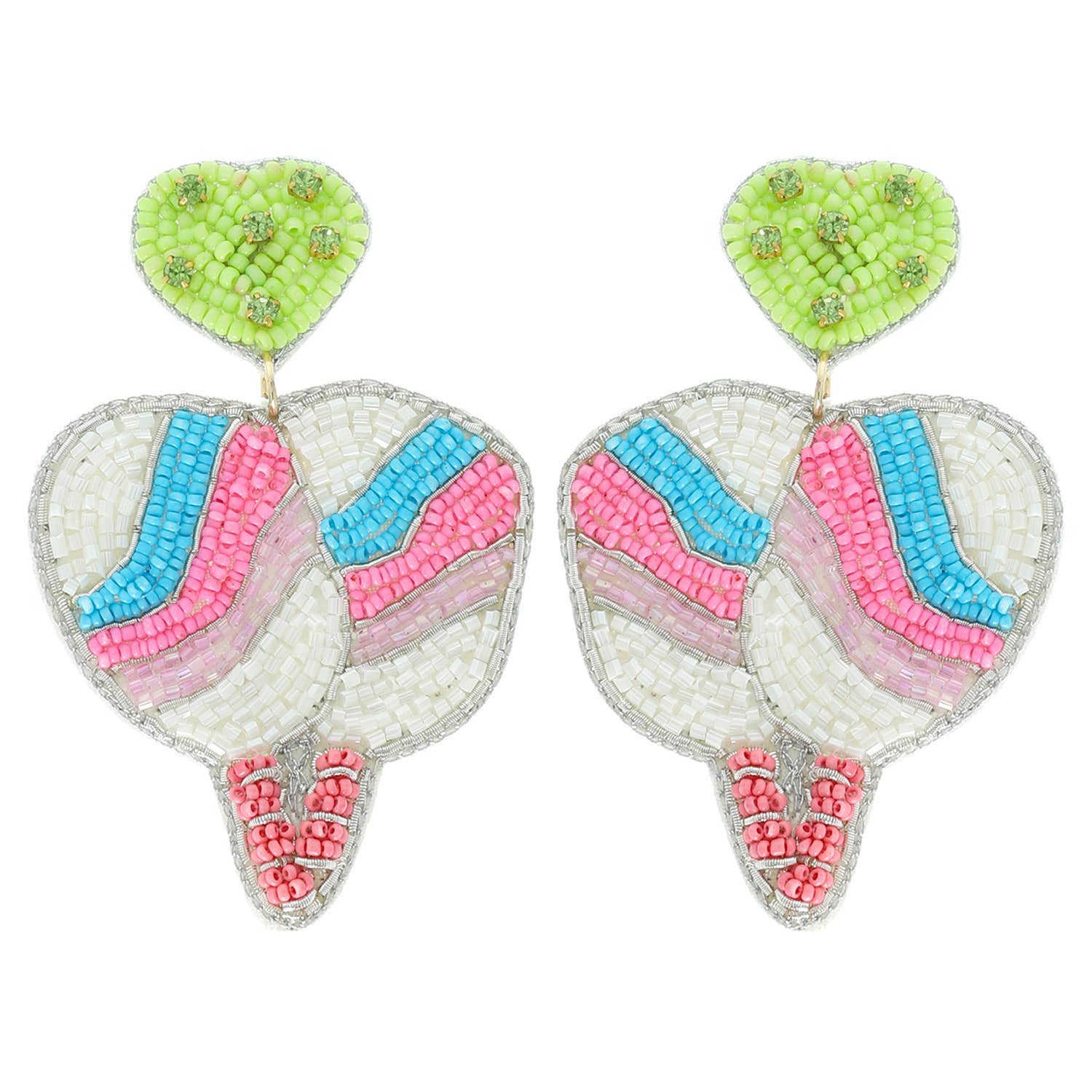 Pickleball Seed Beaded Rhinestone Post Earrings Robin Boutique