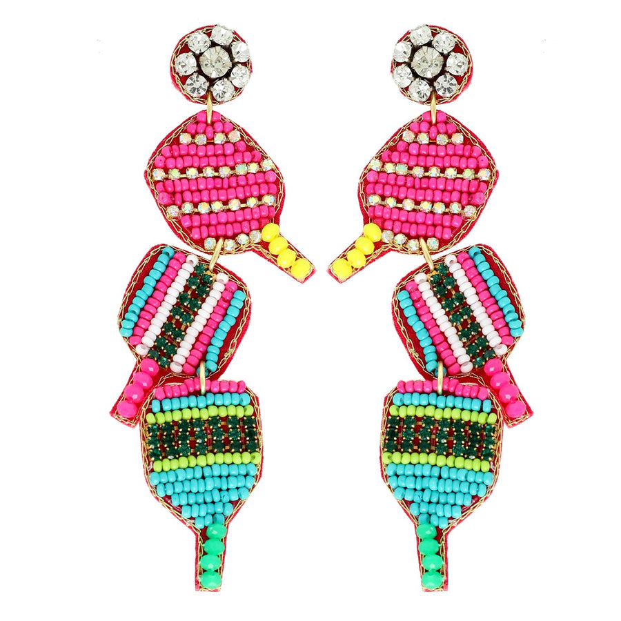 Pickle Ball Paddle Beaded Post Earrings