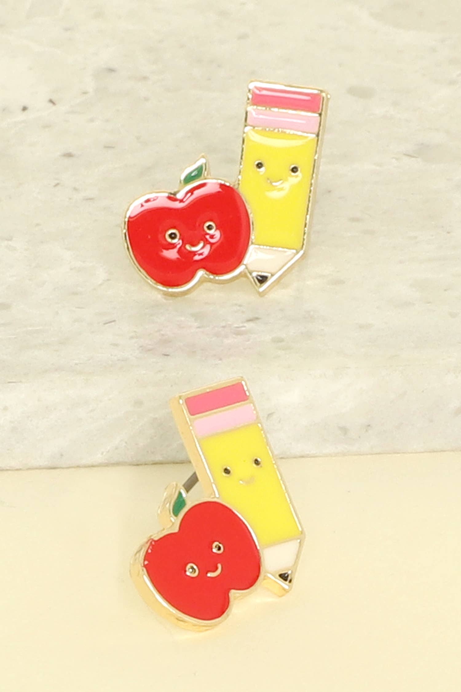 Cute School Theme Apple and Pencil Stud Earrings Robin Boutique