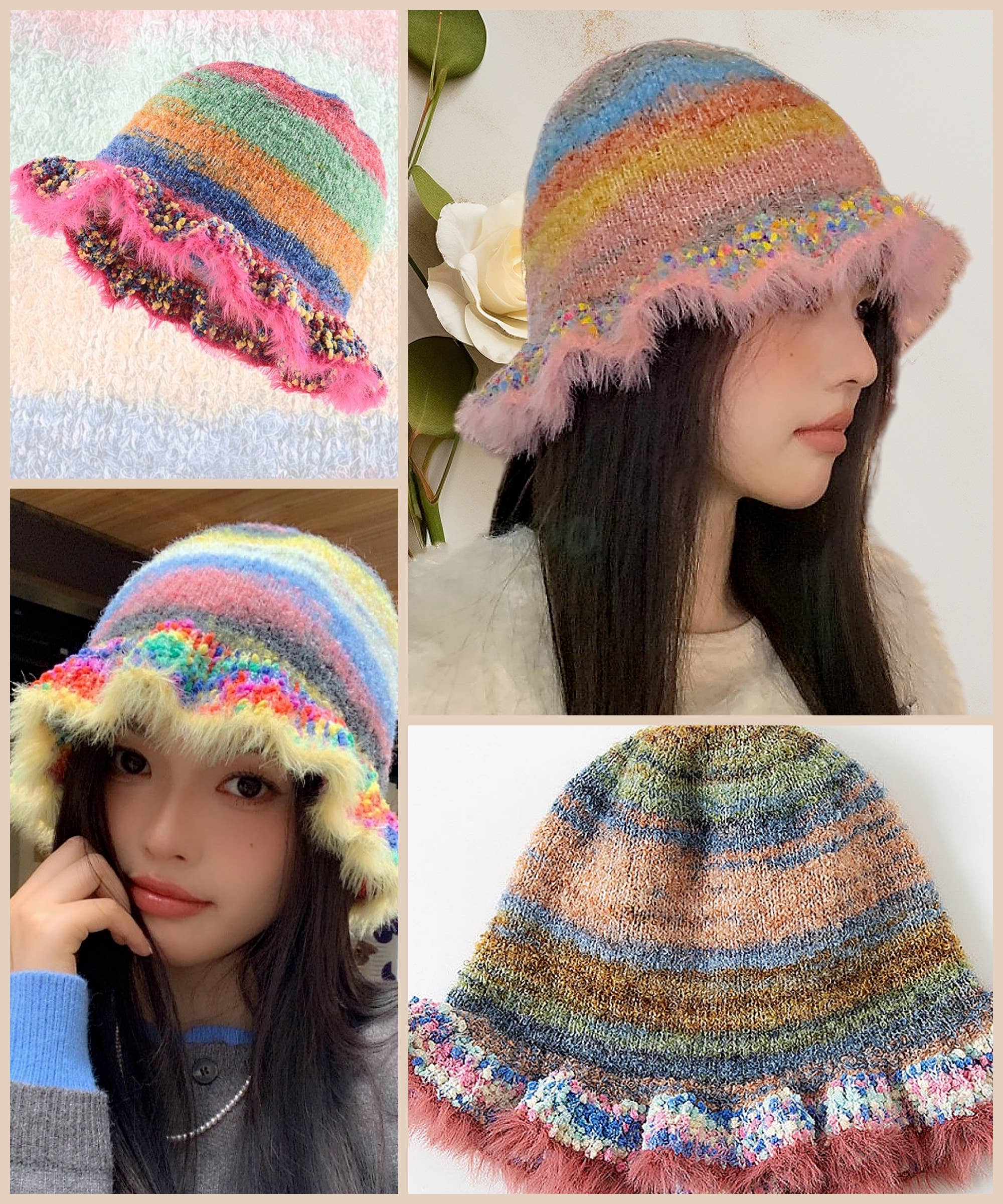 Colorful Mohair-Feel Ruffle Knit Beanie Robin Boutique
