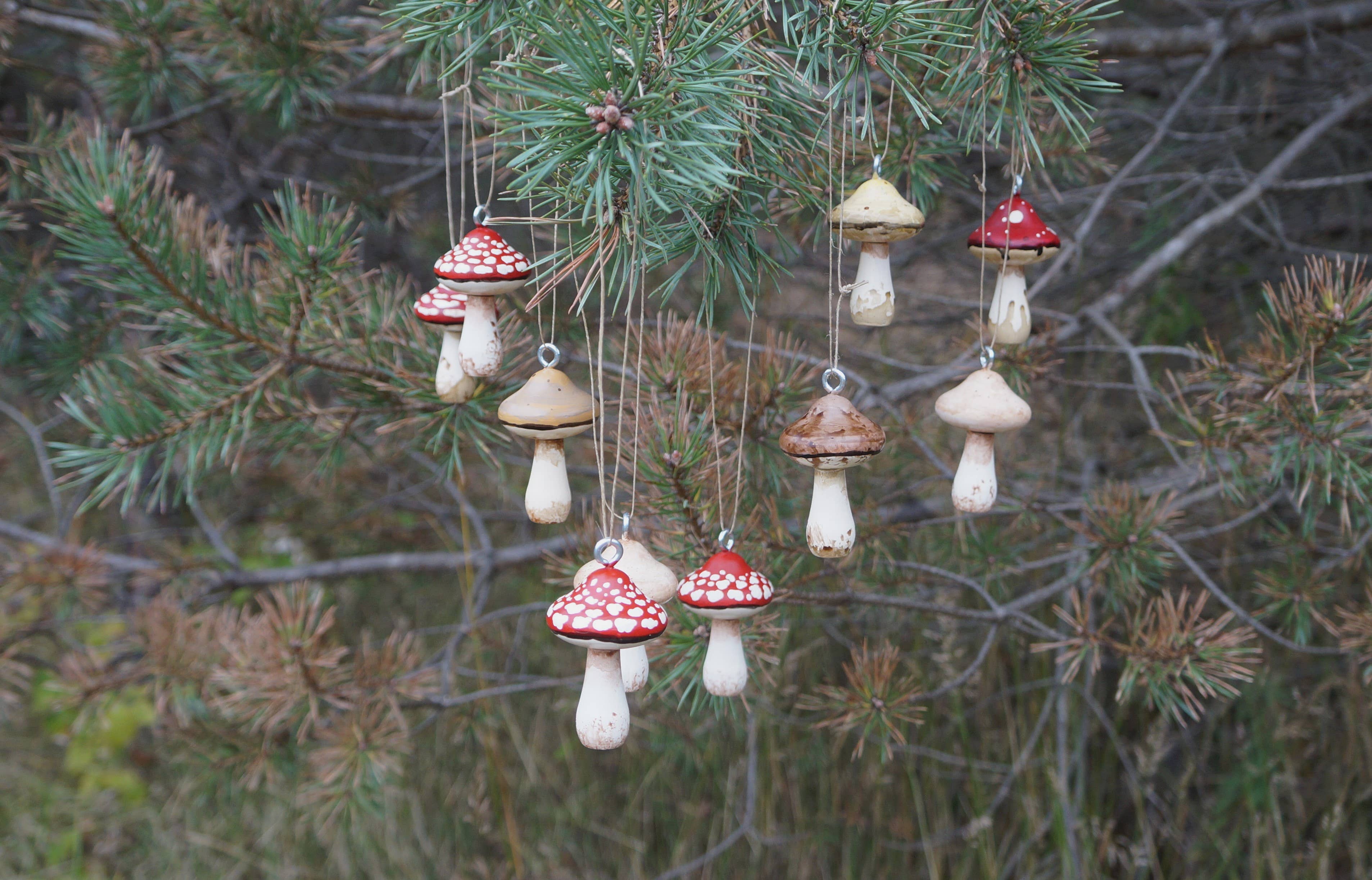 Hand Painted Wooden Mushroom Hanging Necklaces