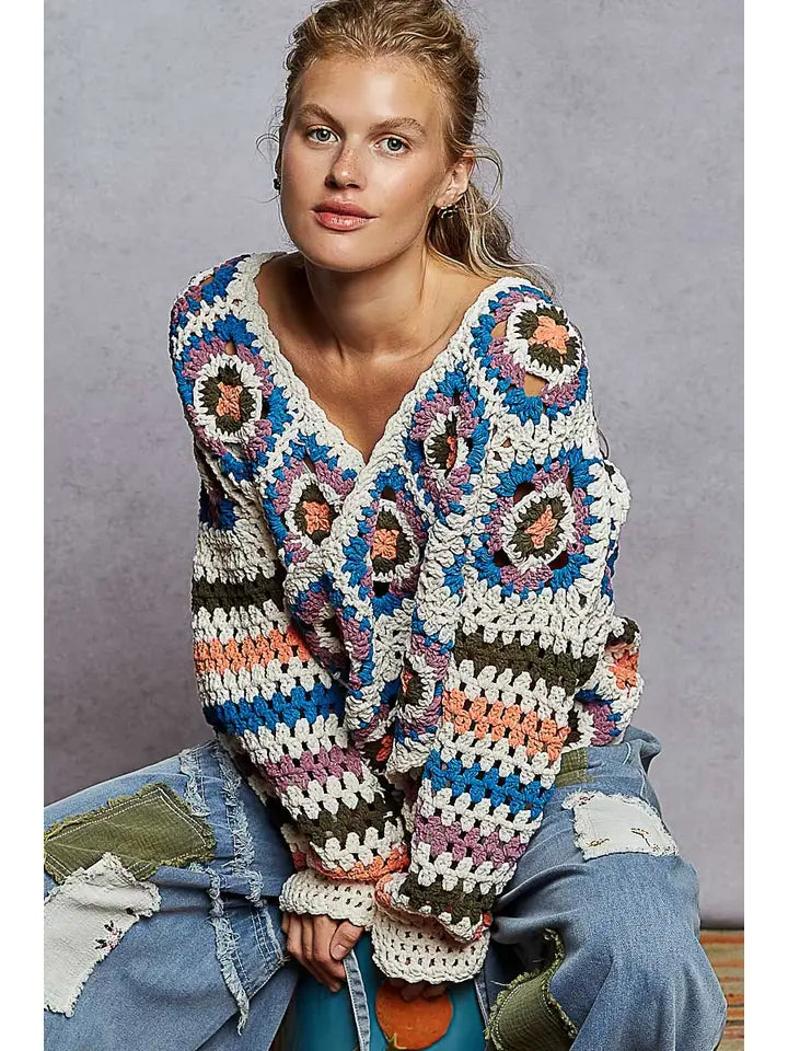 Reversible Crochet Faux Wrap Sweater