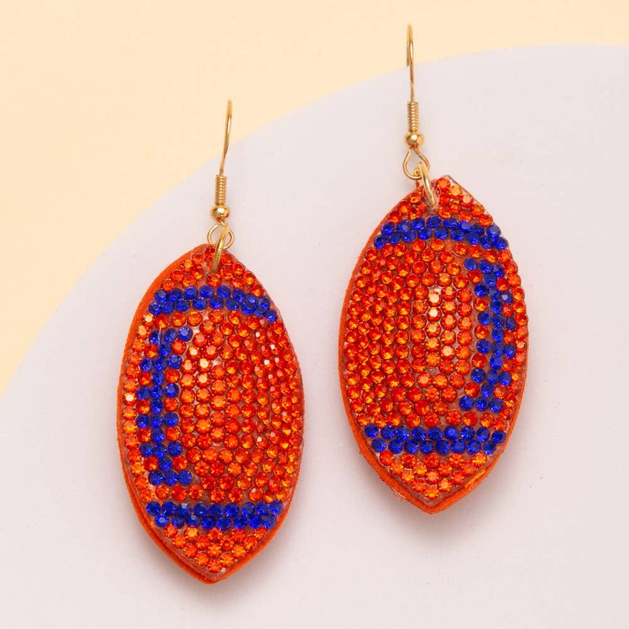 Two-Tone Rhinestone Pave Football Dangle Earrings Robin Boutique
