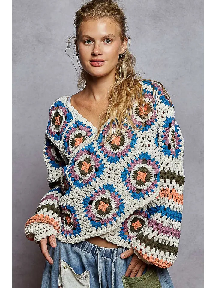 Reversible Crochet Faux Wrap Sweater