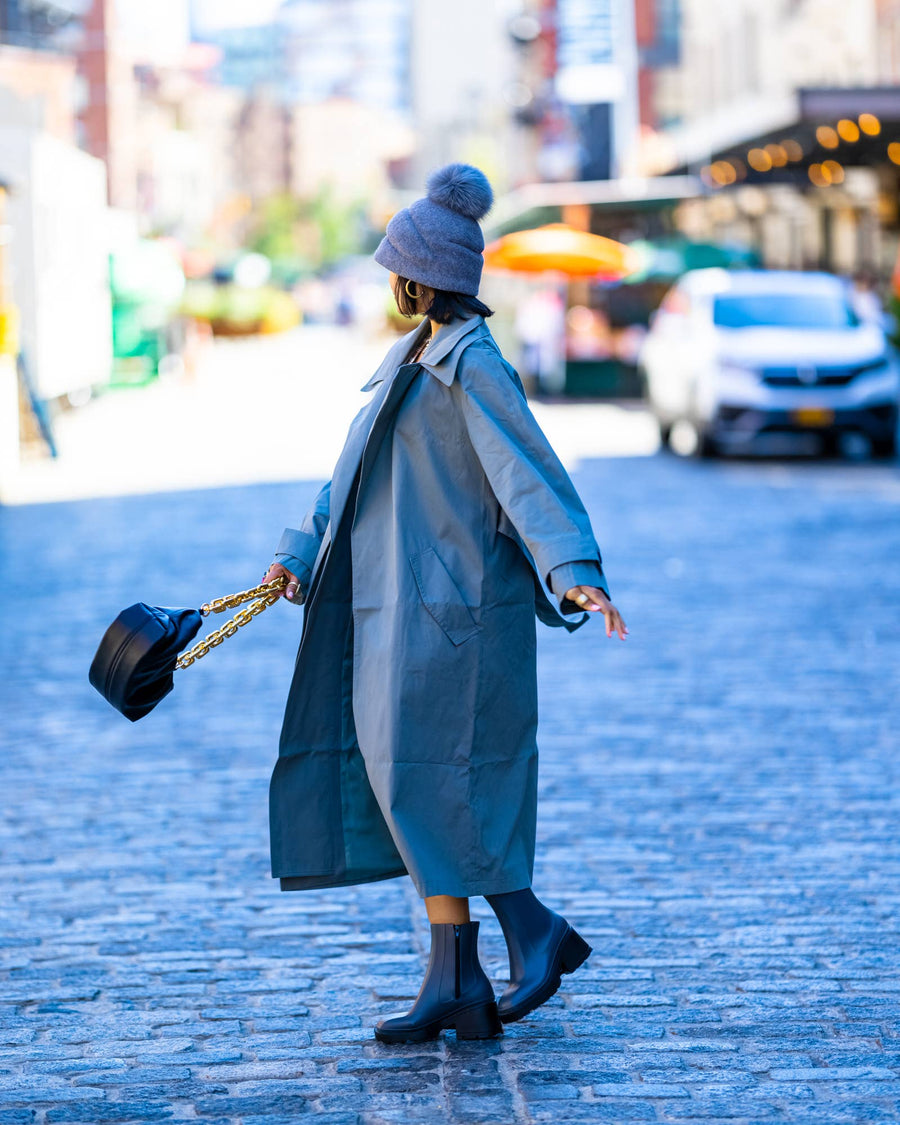 Turban Cap with Fox Pom Pom