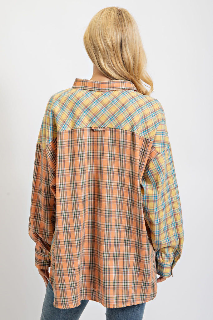 Multi Color Mineral Washed Plaid Button Down by Easel ET70010 - Robin Boutique-Boutique 