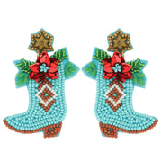 Christmas Western Boots Poinsettia Earrings Robin Boutique