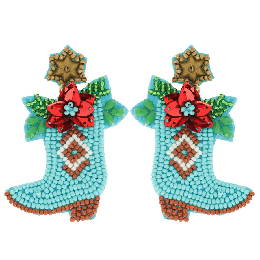 Christmas Western Boots Poinsettia Earrings Robin Boutique