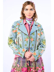 Lucinda Embroidered Denim Motorcycle Jacket by Aratta - Robin Boutique