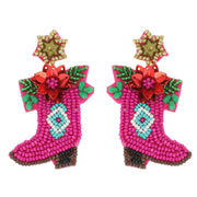 Christmas Western Boots Poinsettia Earrings