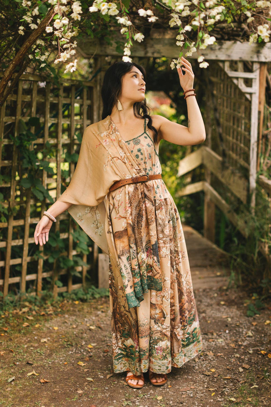 Fable Bohemian Floral Bamboo Scarf with Deer & Moon