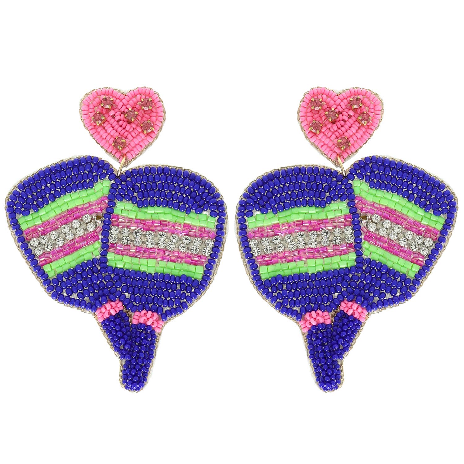 Pickleball Seed Beaded Rhinestone Post Earrings Robin Boutique