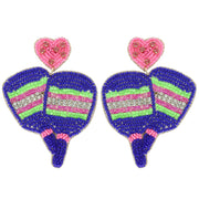 Pickleball Seed Beaded Rhinestone Post Earrings Robin Boutique