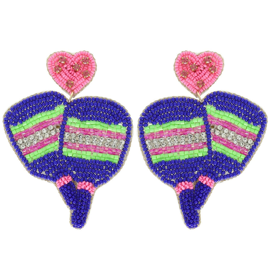Pickleball Seed Beaded Rhinestone Post Earrings Robin Boutique