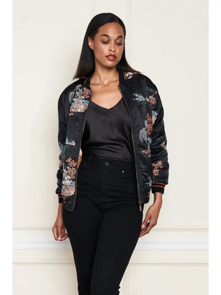 Satin Jacquard Embroidered Bomber Jacket by Paparazzi