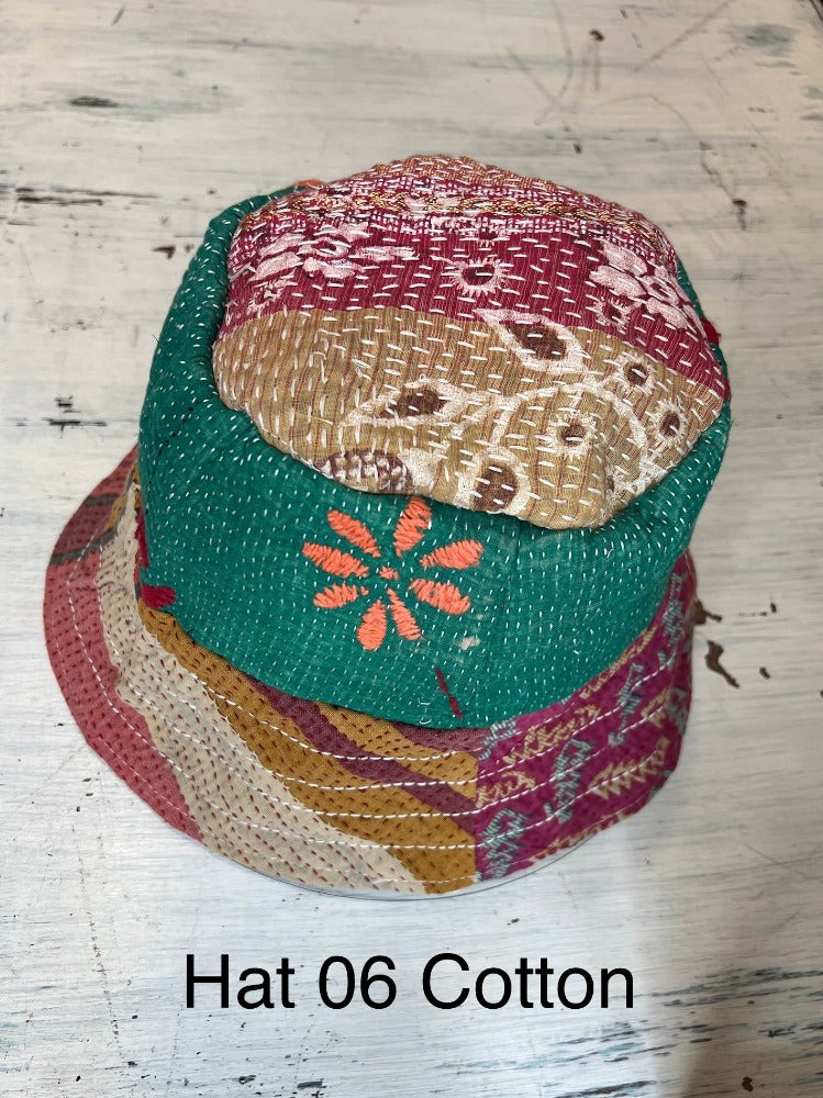 Reversible Silk/Cotton Kantha Bucket Hat by Robin