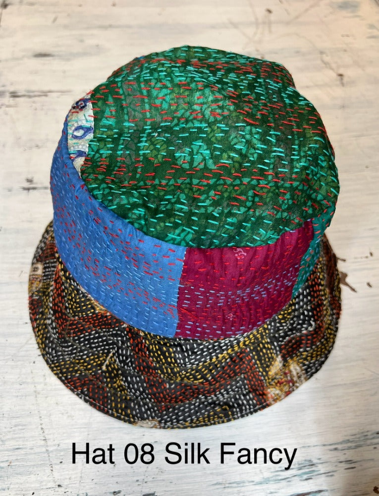 Reversible Silk/Cotton Kantha Bucket Hat by Robin