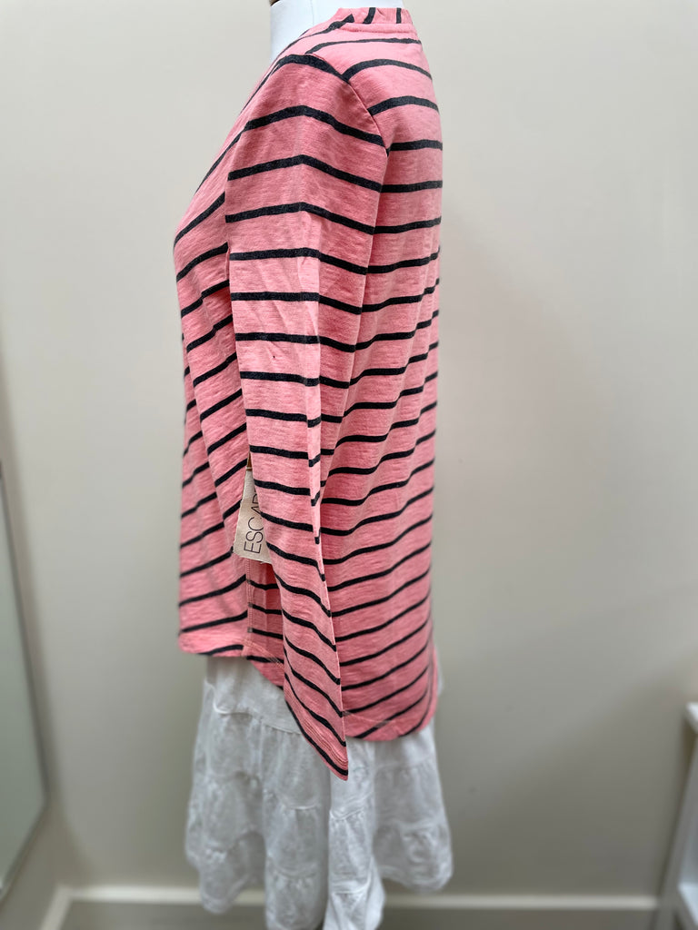 Cotton Slub High Lo 3/4 Sleeve Stripe 23004 - Robin Boutique-Boutique 