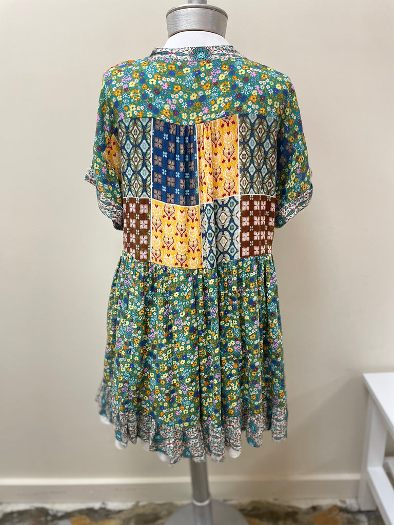 Easel Short Sleeve Flowy Multi Print Tunic Top ED18569 - Robin Boutique-Boutique 