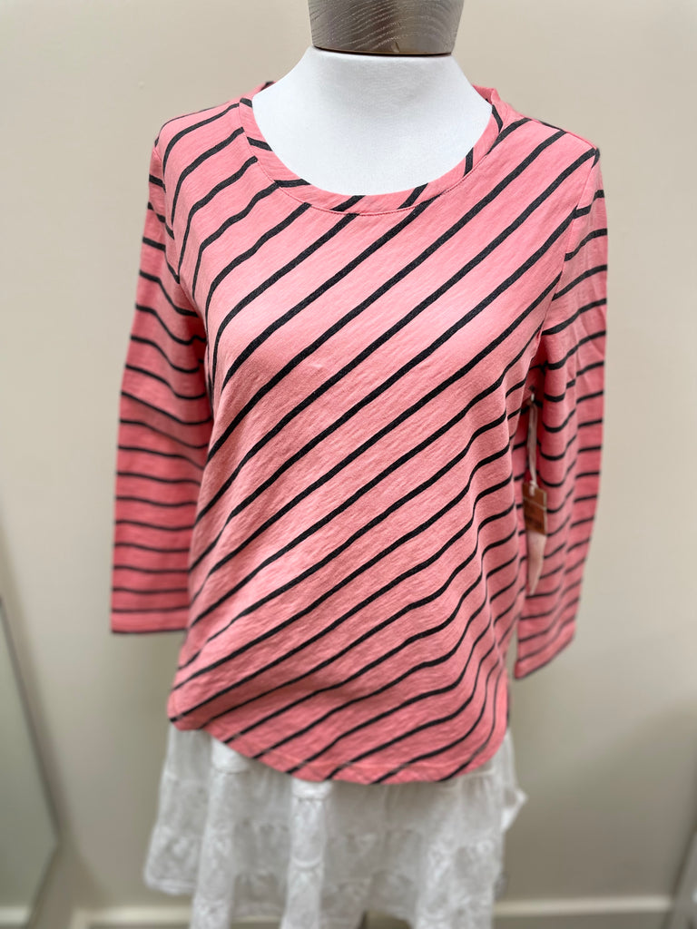 Cotton Slub High Lo 3/4 Sleeve Stripe 23004 - Robin Boutique-Boutique 