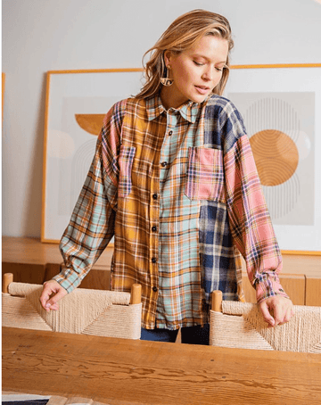 Easel PLAID MIX N MATCH BUTTON DOWN SHIRT - Robin Boutique-Boutique 