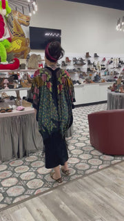 Silk Burnout Velvet Fringe Peacock Kimono by Aris A