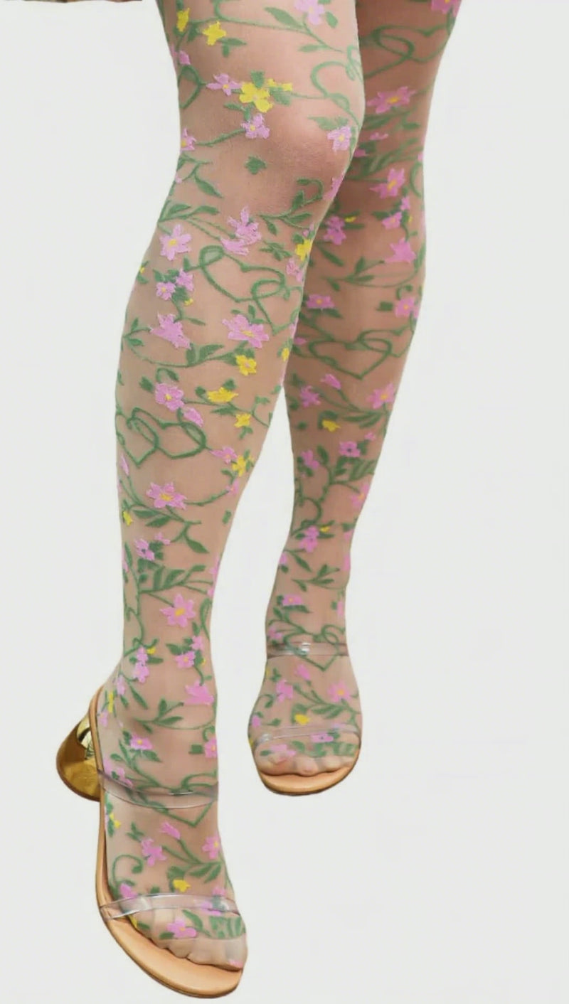 Heart Floral Sheer Thigh High Stocking by Sock Candy Robin Boutique