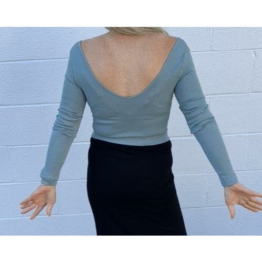 Wide front and back v-neck cropped sleeve knit top - Robin Boutique-Boutique    &.  Reloved Fabrics