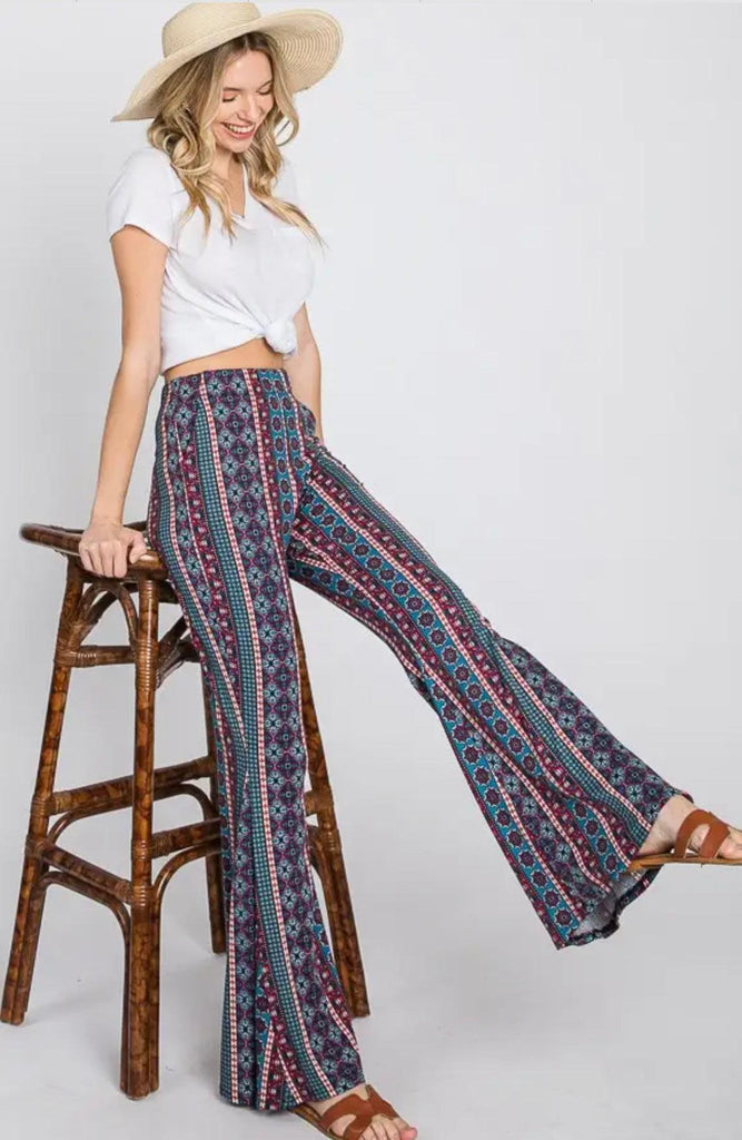 Bohemian Print Palazzo Pants Plus Size - Robin Boutique-Boutique 