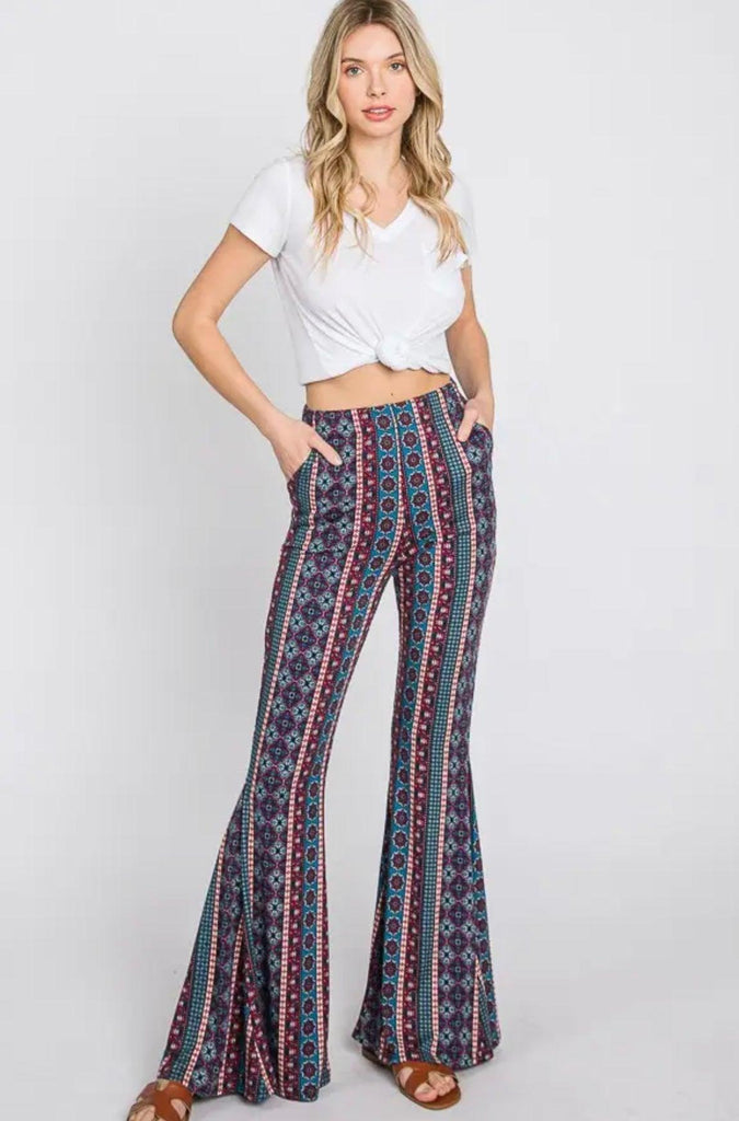 Bohemian Print Palazzo Pants Plus Size - Robin Boutique-Boutique 