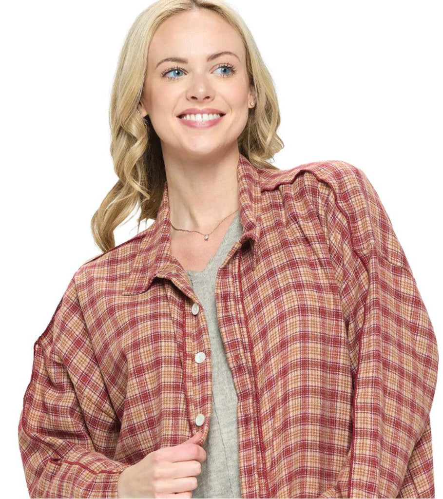 Yak Yeti Plaid button up plaid blouse in organis soft fabrics - Robin Boutique-Boutique 