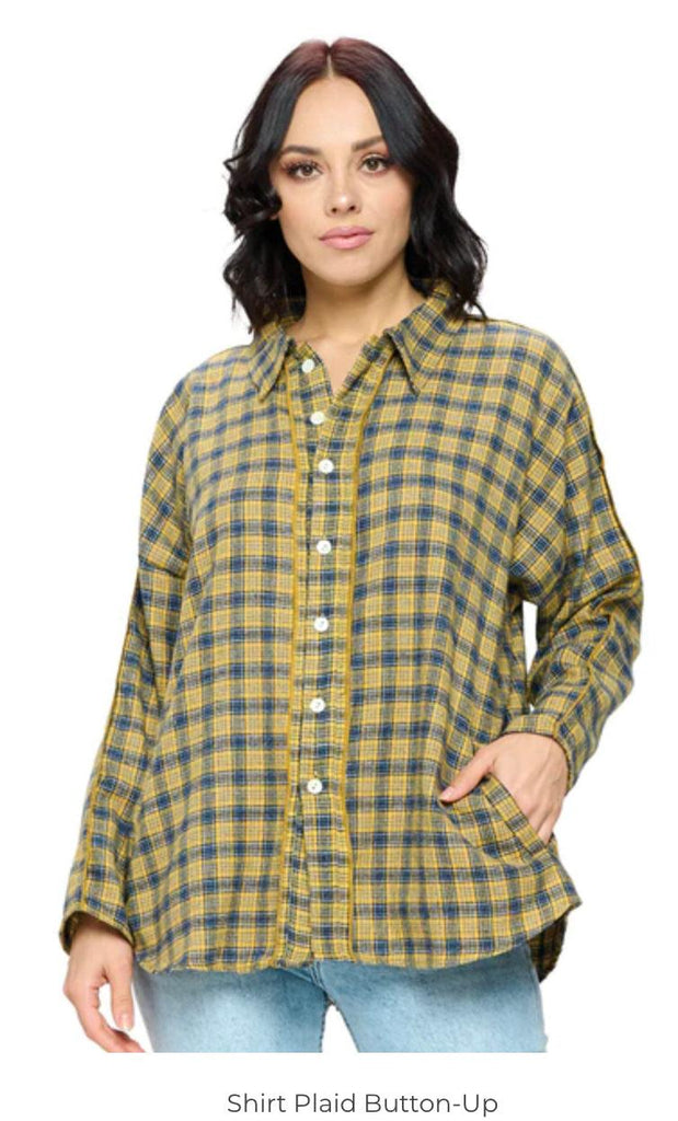 Yak Yeti Plaid button up plaid blouse in organis soft fabrics - Robin Boutique-Boutique 