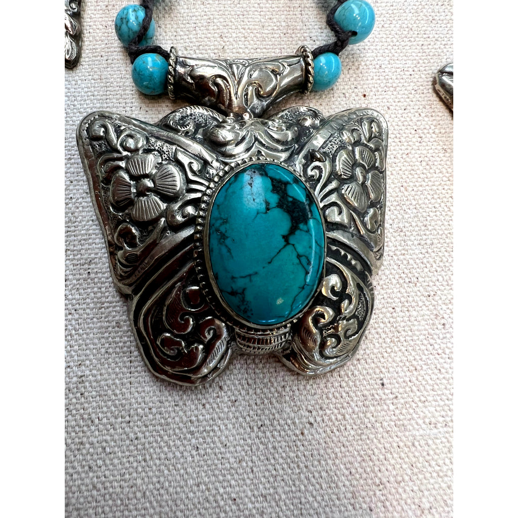 Turquoise and Beaded Ornate Butterfly Necklace - Robin Boutique-Boutique 