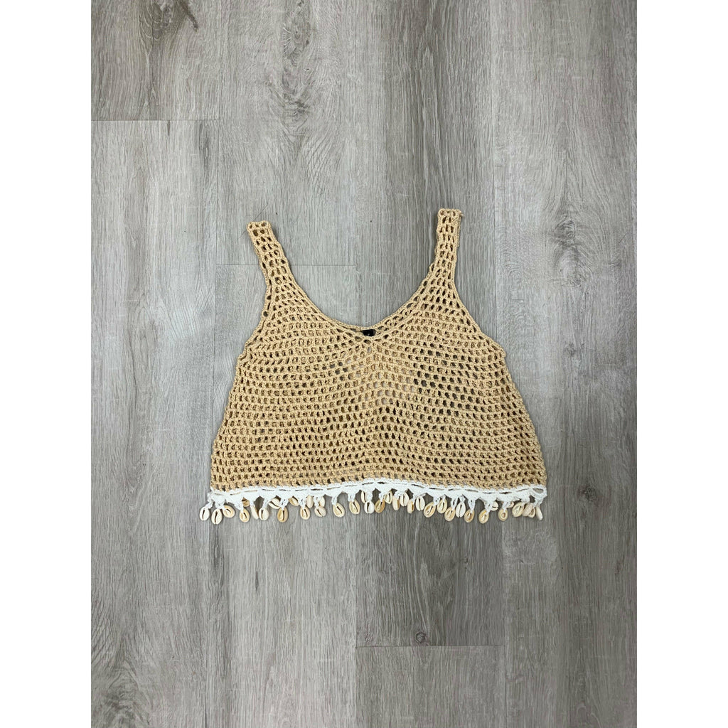 Dangling Sea-Shell Hem Crochet Crop Top - Robin Boutique-Boutique 