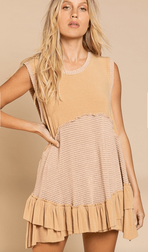 Sleeveless Sugar Beige Babydoll Dress - Robin Boutique-Boutique 