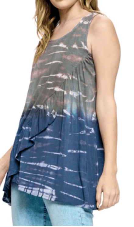 Boho Tie-Dye Ruffle Sleeveless Top - Robin Boutique-Boutique 