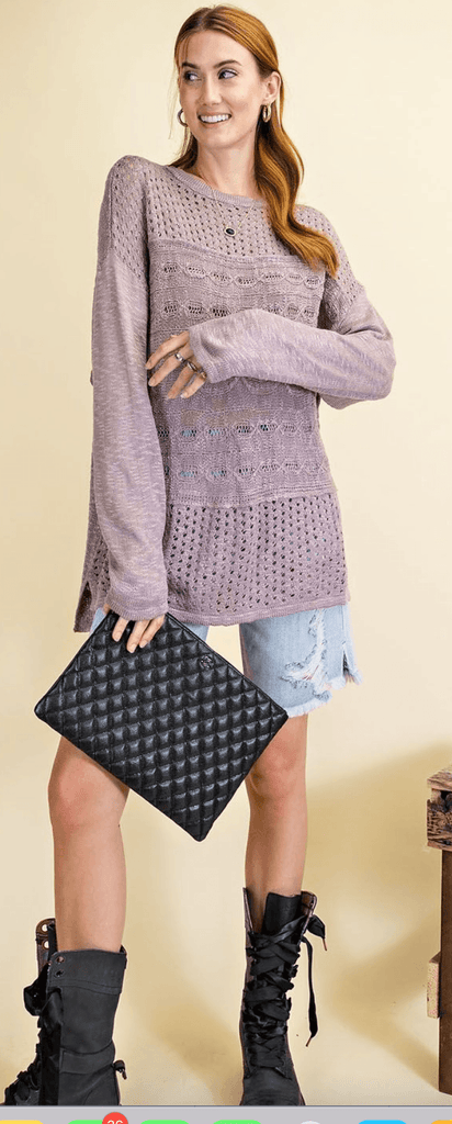 Easel Mauve Textured Pullover Sweater - Robin Boutique-Boutique 