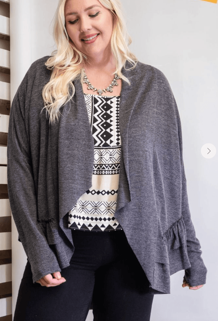 Easel Plus Size Ruffle Open Cardigan Kimono ET16325X - Robin Boutique-Boutique 