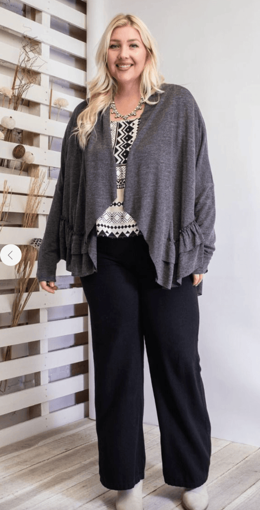 Easel Plus Size Ruffle Open Cardigan Kimono ET16325X - Robin Boutique-Boutique 