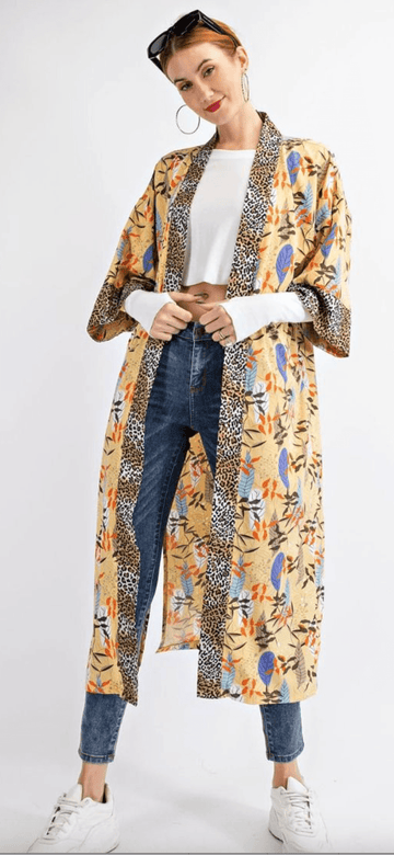 Easel Long Sleeve Kimono Jacket with Pockets - Robin Boutique-Boutique 