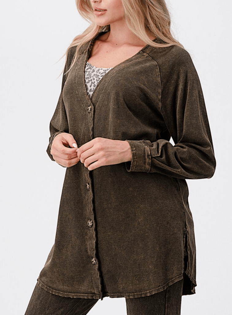 Mineral Wash Long Sleeve Button Closure Jacket - Robin Boutique-Boutique 