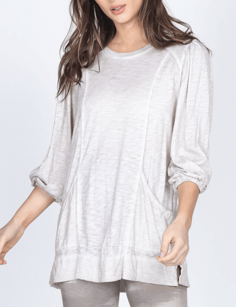 Oil Wash Cotton Modal Slub Tunic with Panel and Pockets - Robin Boutique-Boutique 